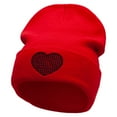 thumbnail image 1 of Block Inside Grid Heart Embroidered 12 Inch Long Knitted Beanie - Red OSFM, 1 of 5