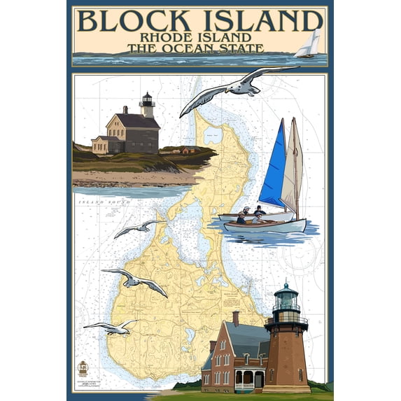 Block Island, Rhode Island, Nautical Chart (16x24 Giclee Gallery Art Print, Vivid Textured Wall Decor)