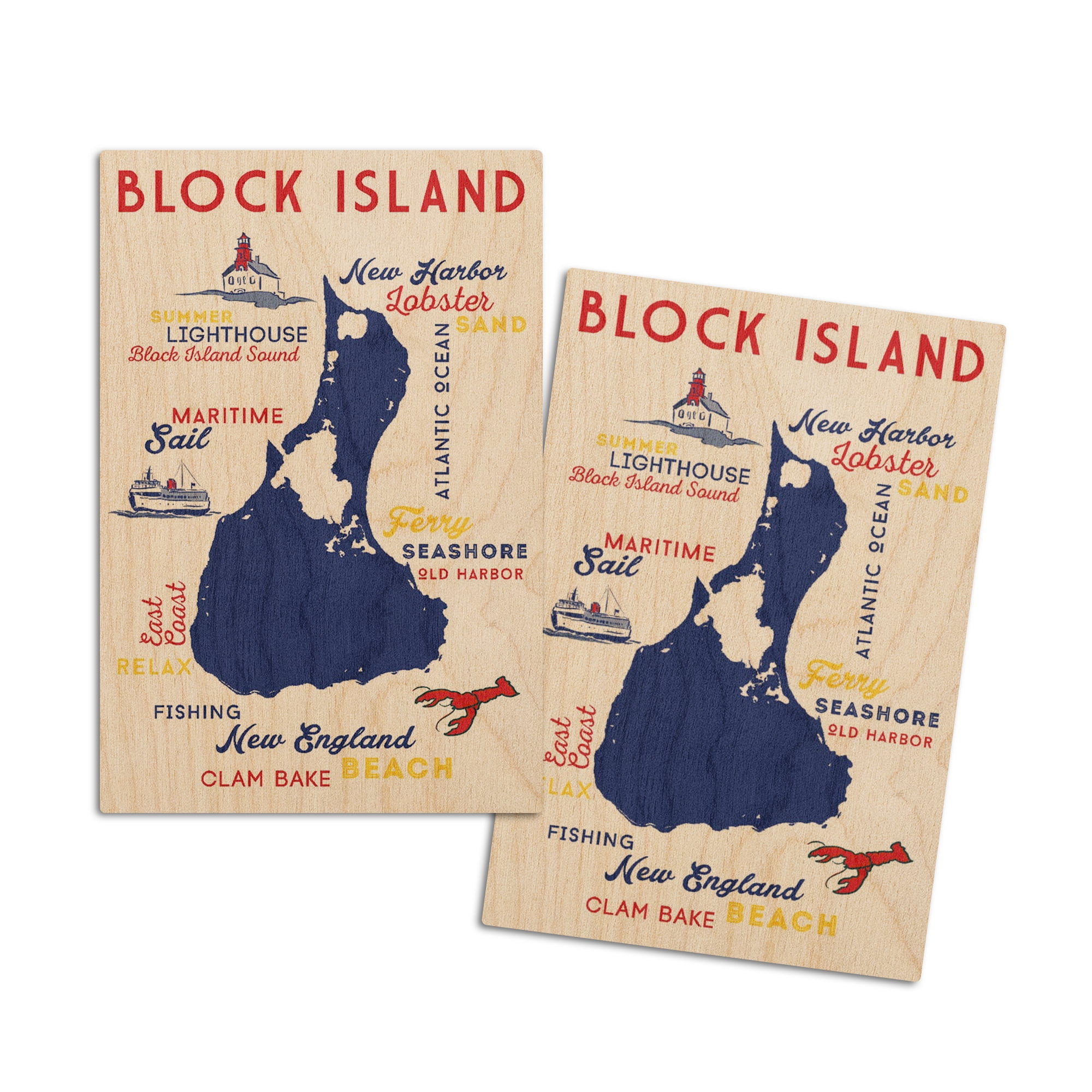 Block Island, Rhode Island, Typography and Icons (Primary Colors) (4x6 ...