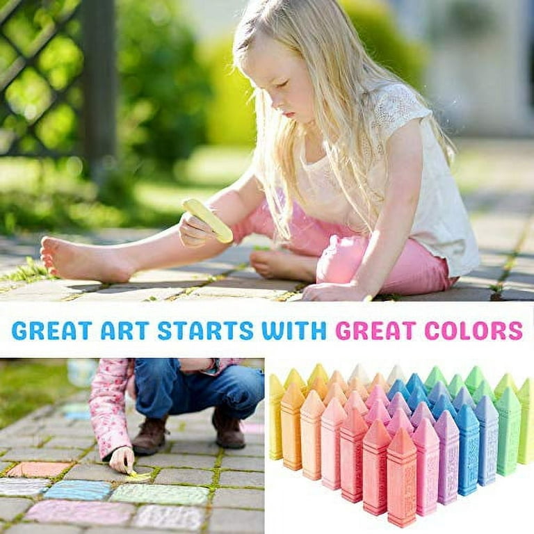 Block Party Sidewalk Chalk 32-Piece Set - 12 BIG BOLD Colors Includes 4  Glitter Chalk, Square Non-Roll Kids Chalk, Washable