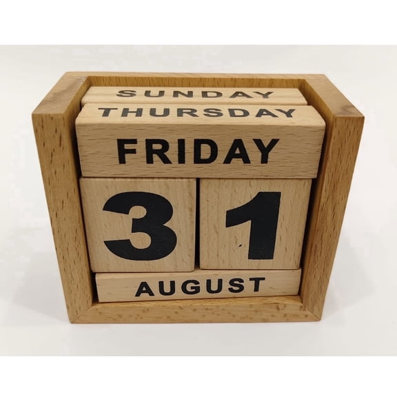 EURO POWER Office Wooden Monthly 9999 Years Desk Calendar with Days Months and Dates Blocks, Beige, 3 in x 3 in
