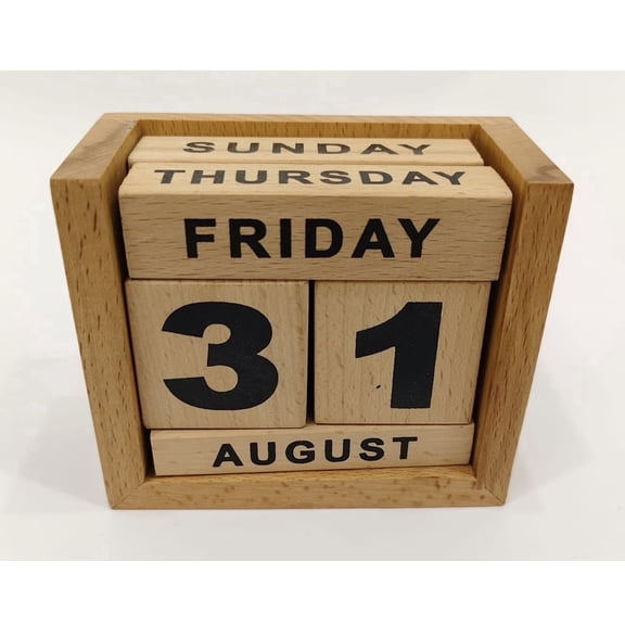 Wooden Block Perpetual Desk Calendar Reusable Desktop Date Display for Office & Home Decor