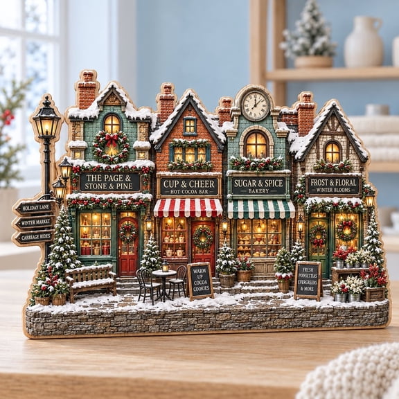 Block Personalized Christmas Village Wooden Shelf Decor for Holiday Home