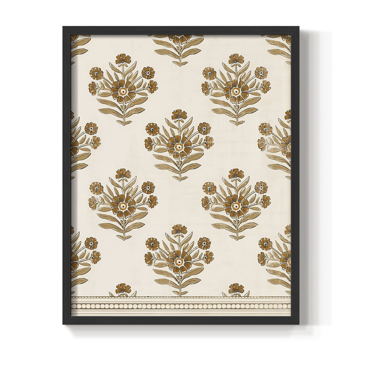 Block Print Blooms I Framed Print in Black Solid Wood Framed Print No Nail Hanging