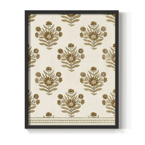 Block Print Blooms I Framed Print in Black Solid Wood Framed Print No Nail Hanging