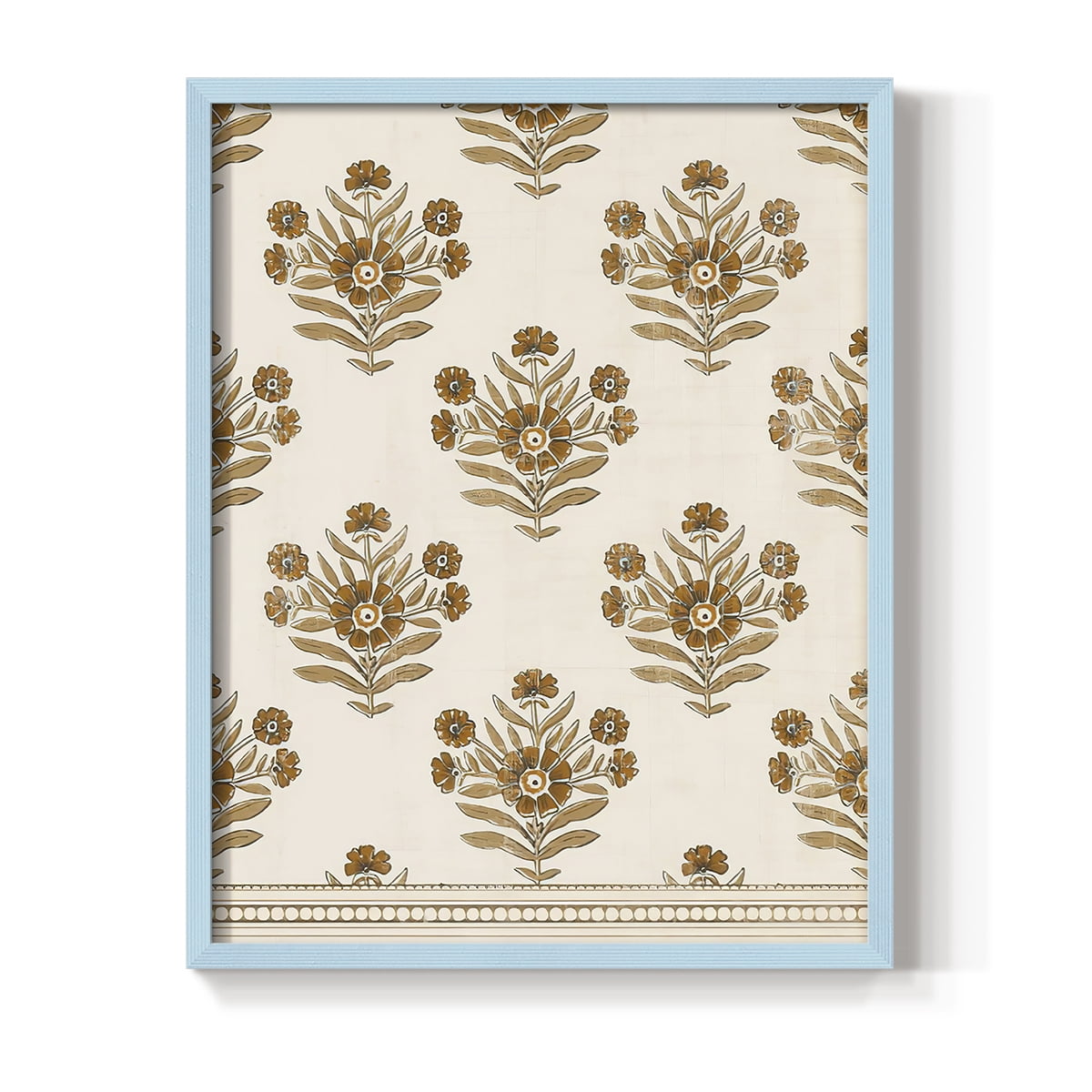 Block Print Blooms I Framed Print in Blue Solid Wood Framed Print No Nail Hanging