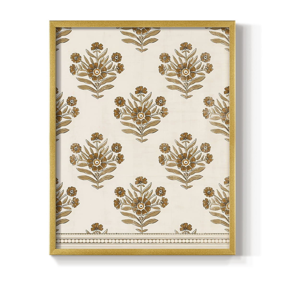Block Print Blooms I Framed Print in Gold Solid Wood Framed Print No Nail Hanging