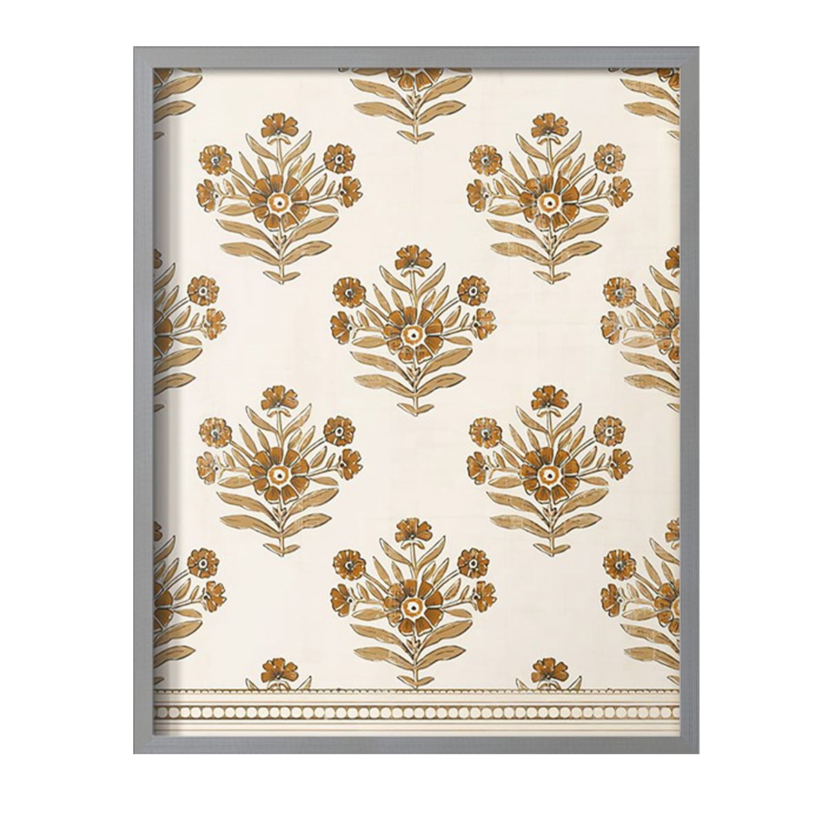 Block Print Blooms I Framed Print in Gray Solid Wood Framed Print No Nail Hanging