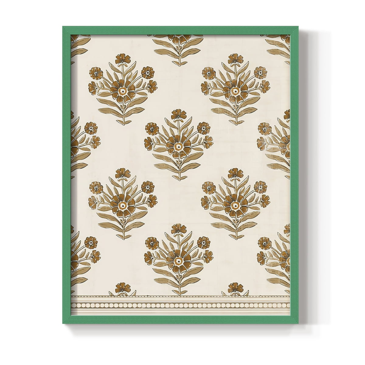 Block Print Blooms I Framed Print in Green Solid Wood Framed Print No Nail Hanging
