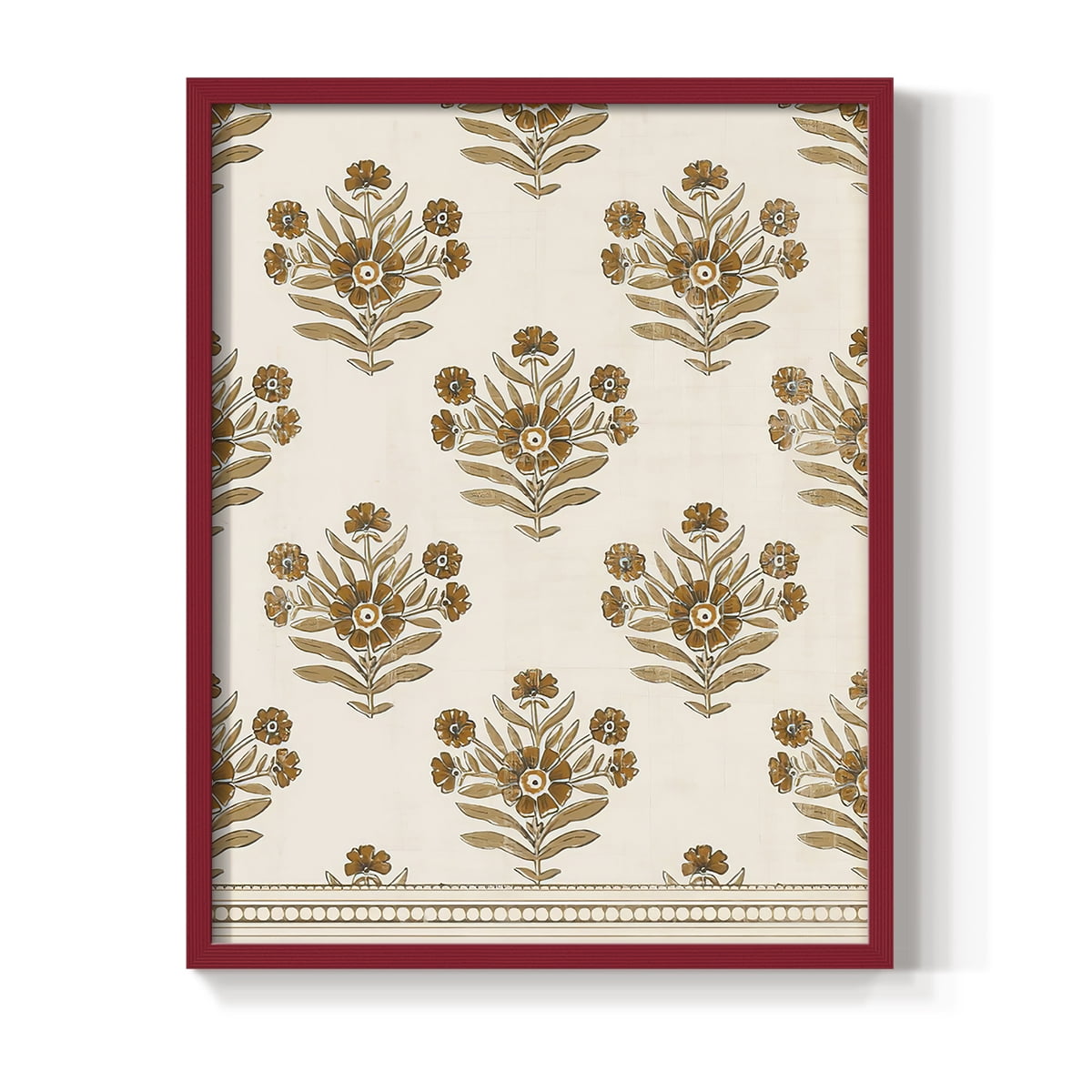 Block Print Blooms I Framed Print in Red Solid Wood Framed Print No Nail Hanging