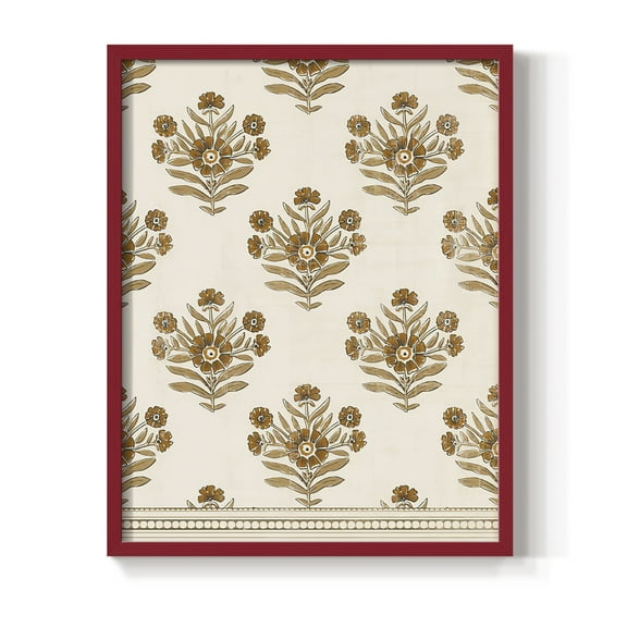 Block Print Blooms I Framed Print in Red Solid Wood Framed Print No Nail Hanging