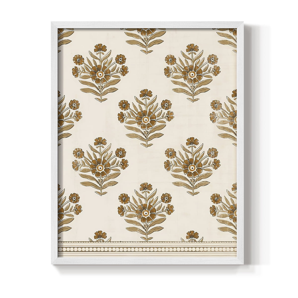 Block Print Blooms I Framed Print in White Solid Wood Framed Print No Nail Hanging