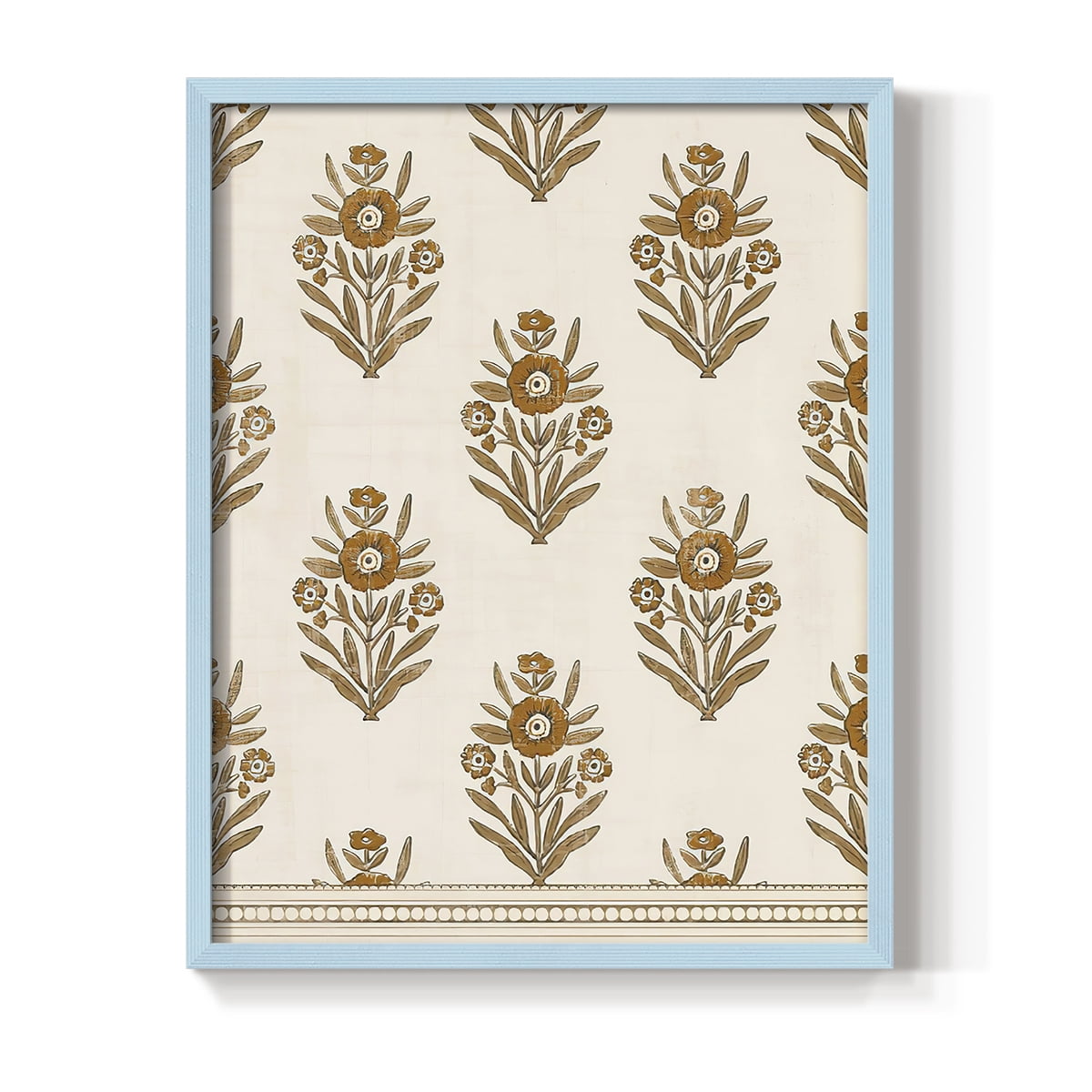 Block Print Blooms II Framed Print in Blue Solid Wood Framed Print No Nail Hanging