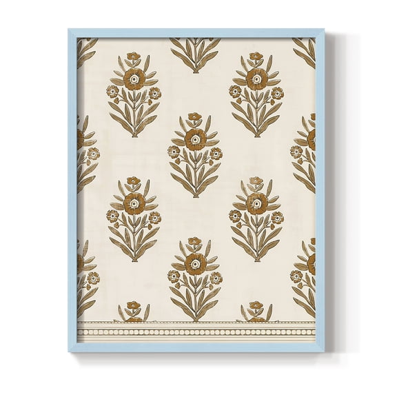 Block Print Blooms II Framed Print in Blue Solid Wood Framed Print No Nail Hanging