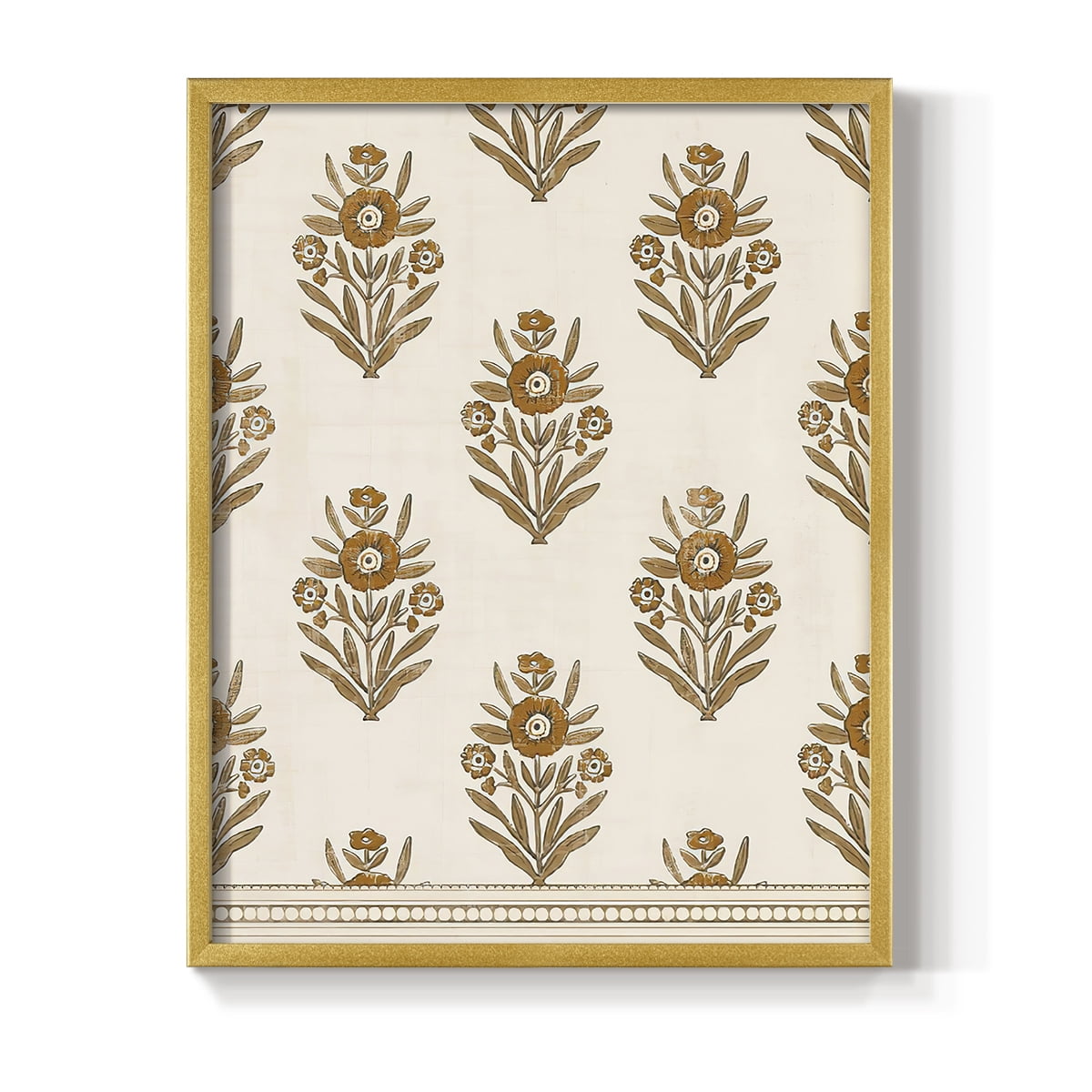 Block Print Blooms II Framed Print in Gold Solid Wood Framed Print No Nail Hanging