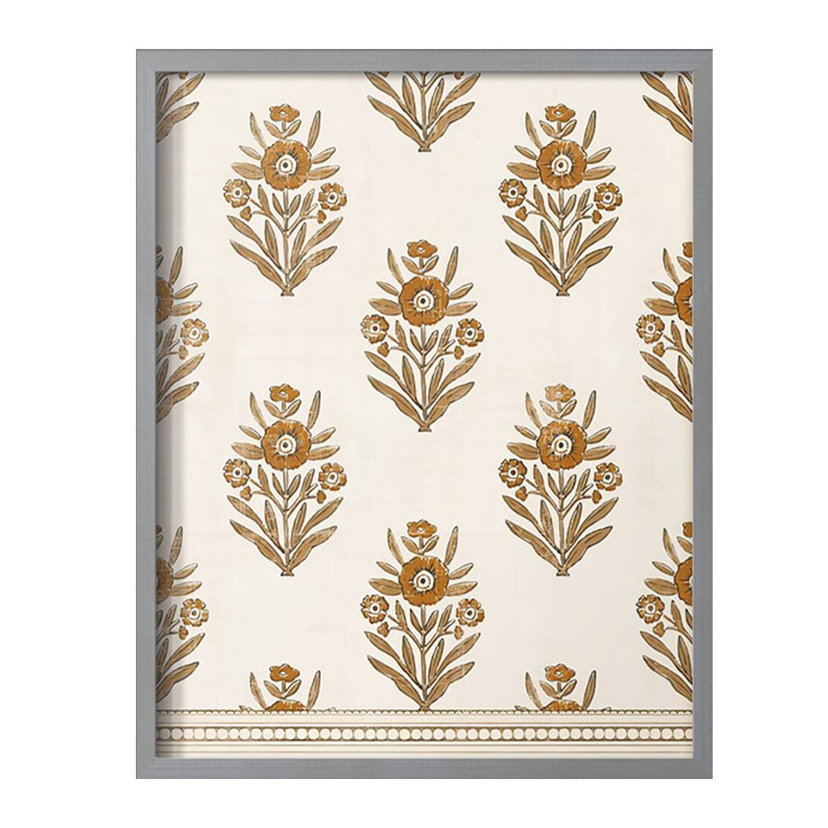 Block Print Blooms II Framed Print in Gray Solid Wood Framed Print No Nail Hanging