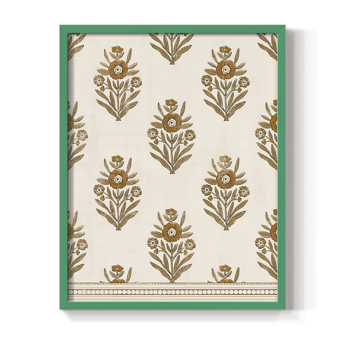 Block Print Blooms II Framed Print in Green Solid Wood Framed Print No Nail Hanging