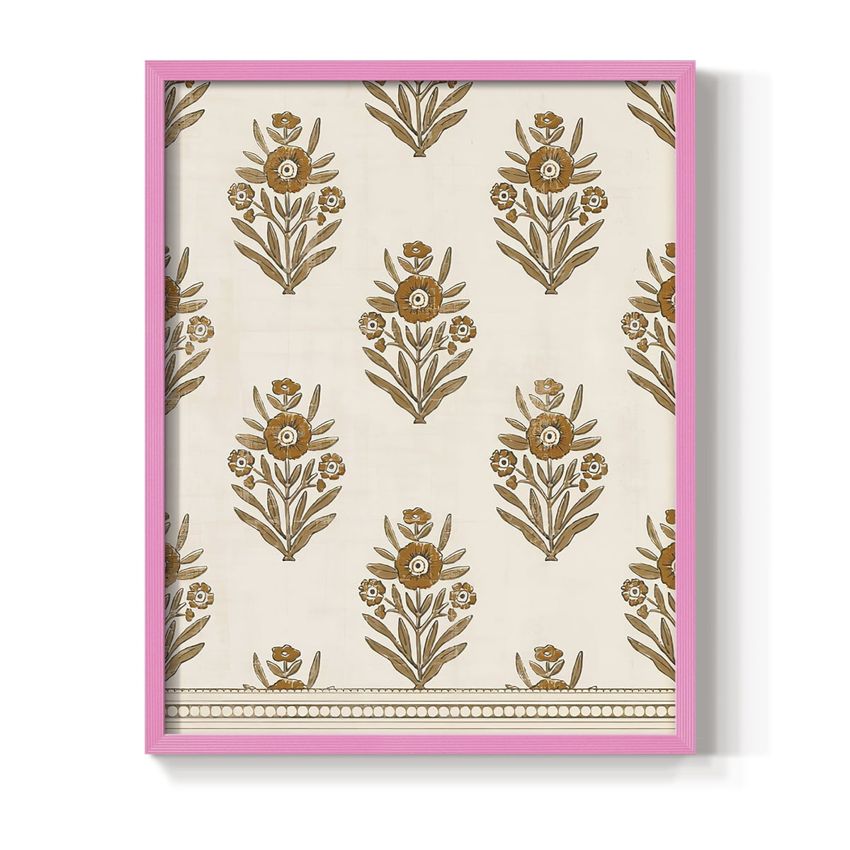 Block Print Blooms II Framed Print in Pink Solid Wood Framed Print No Nail Hanging