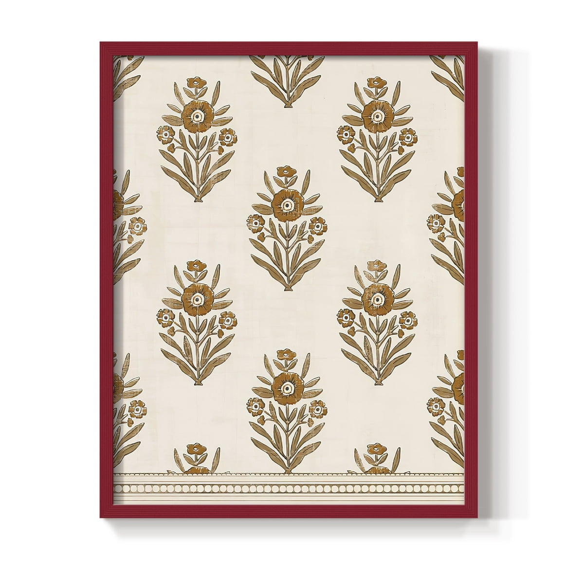 Block Print Blooms II Framed Print in Red Solid Wood Framed Print No Nail Hanging