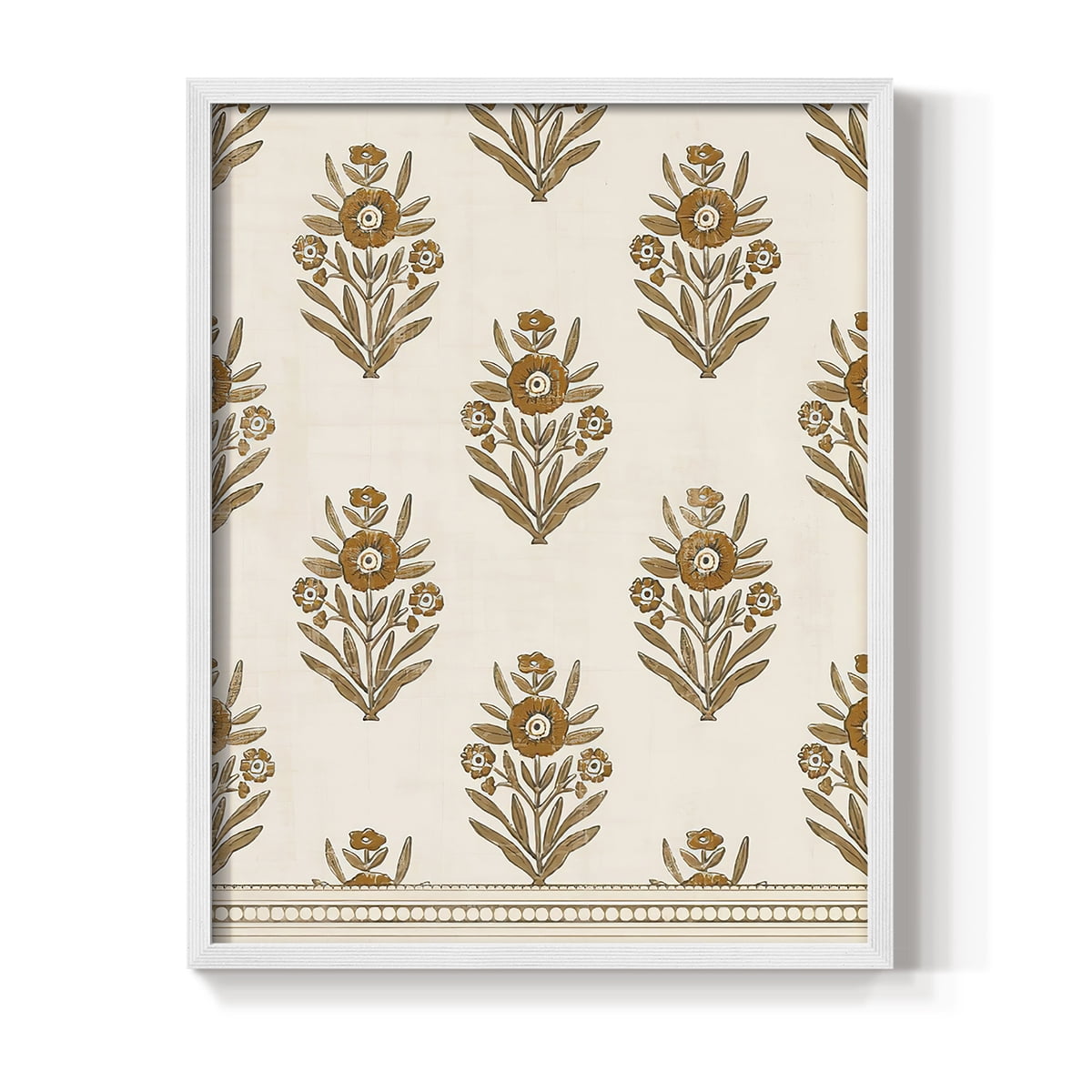Block Print Blooms II Framed Print in White Solid Wood Framed Print No Nail Hanging