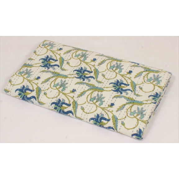OzarkTextile Floral Multicolor Block Print Pure Cotton Kantha Hand Stitched Quilts, King - Handmade Reversible