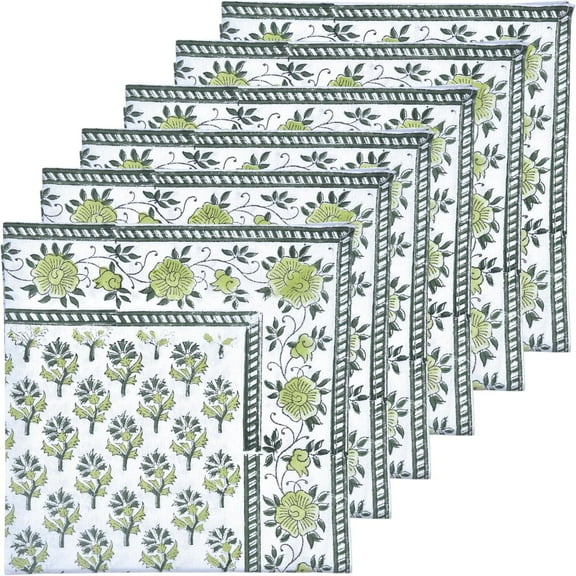 Vivanta Block Print Cloth Napkins 20x20 inch Floral Fabric Dinner Napkins Set of 6, Reusable Table Linen for Parties, Events & Everyday Use