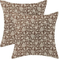 Block Print Paisley Floral Pillow Covers 18x18 Set of 2, Brown Neutral Decoration Throw Pillow Covers Floral Print Farmhouse Outdoor Linen Cushion Cover for Sofa Couch Living Room Bed