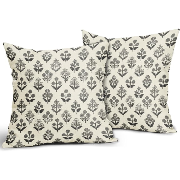 Block Print Pillow Covers 18x18 Inch Set of 2, Vintage Floral Decorative Throw Pillow Cases Boho Cushion Covers Rustic Decoration Gift Farmhouse Sofa Couch Bed Decor