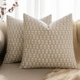 thumbnail image 1 of Block Print Pillow Covers 18x18 Inch Set of 2, Vintage Floral Throw Pillow Cases Neutral Linen Farmhouse Cushion Covers for Couch Sofa Bed Chair Living Room, Cream Oatmea, 1 of 6