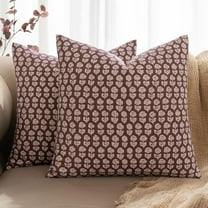 Block Print Pillow Covers 20x20 Inch Set of 2, Vintage Floral Throw Pillow Cases Neutral Linen Farmhouse Cushion Covers for Couch Sofa Bed Chair Living Room, Wine Red