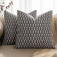 thumbnail image 1 of Block Print Pillow Covers 20x20 Inch Set of 2, Vintage Floral Throw Pillow Cases Neutral Linen Farmhouse Cushion Covers for Couch Sofa Bed Chair Living Room, Black, 1 of 6