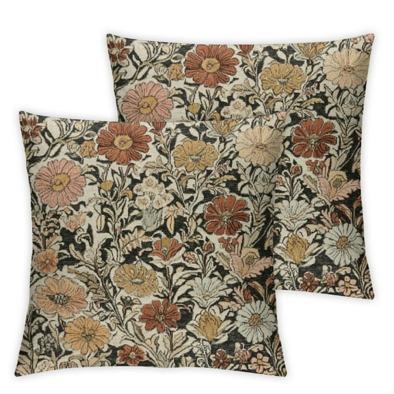 Block Print Pillow Covers Pack of 2 Brown Floral Throw Pillow Covers Outdoor Decoration,Boho Decorative Brown Flower Pillowcase Farmhouse Decorative Cushion Case for Home Sofa