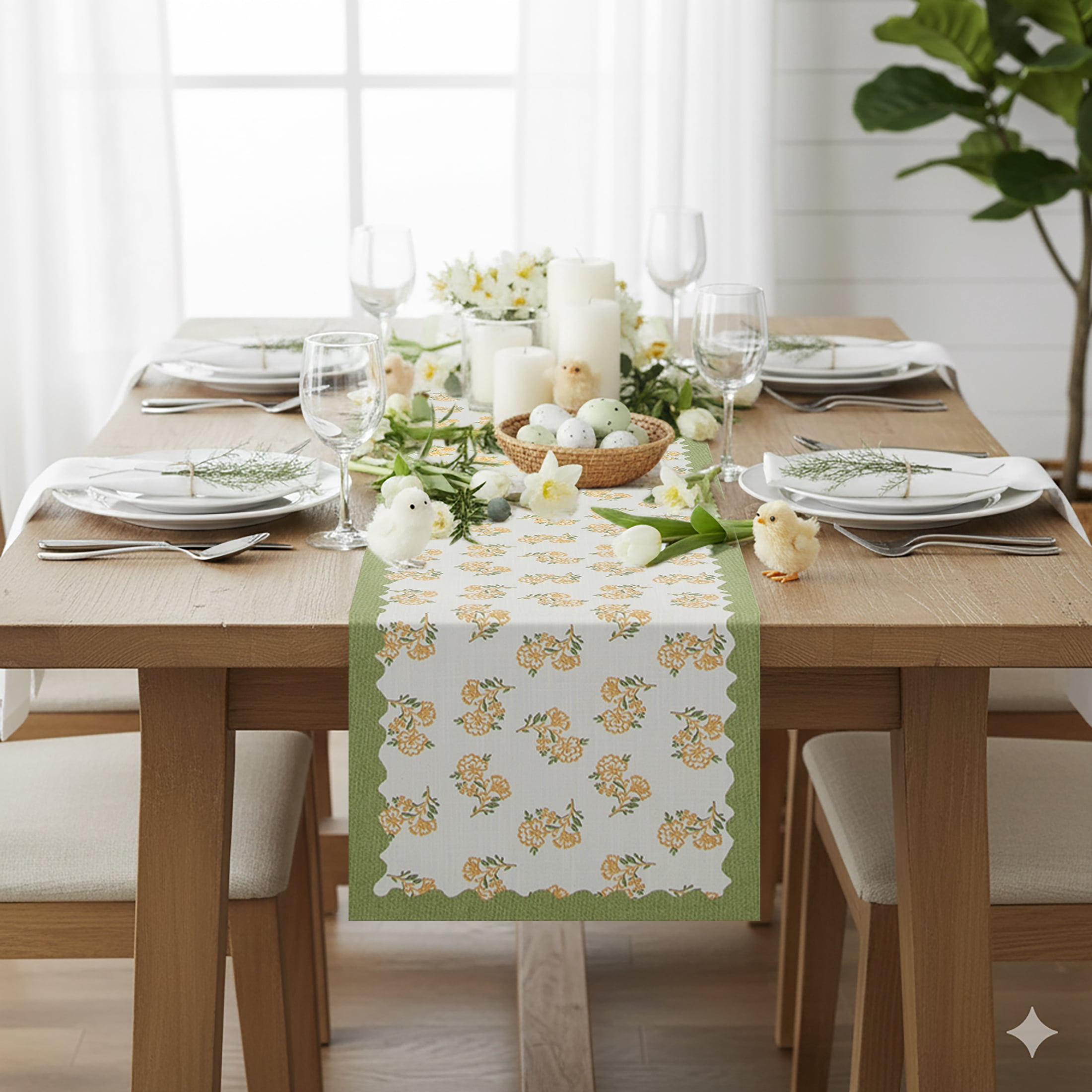 Easter Block Print Table Runner - 14" x 90" - 100% Cotton, Multi-color