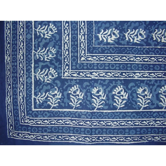 Block Print Square Cotton Tablecloth 58" x 58" Indigo Blue