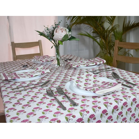 Block Print Table Cloth 54x108 Inch Rectangle Cotton Handmade Pre-Shrink Washable for Spring Kitchen Dining Perfect for Indoor Outdoor Farmhouse