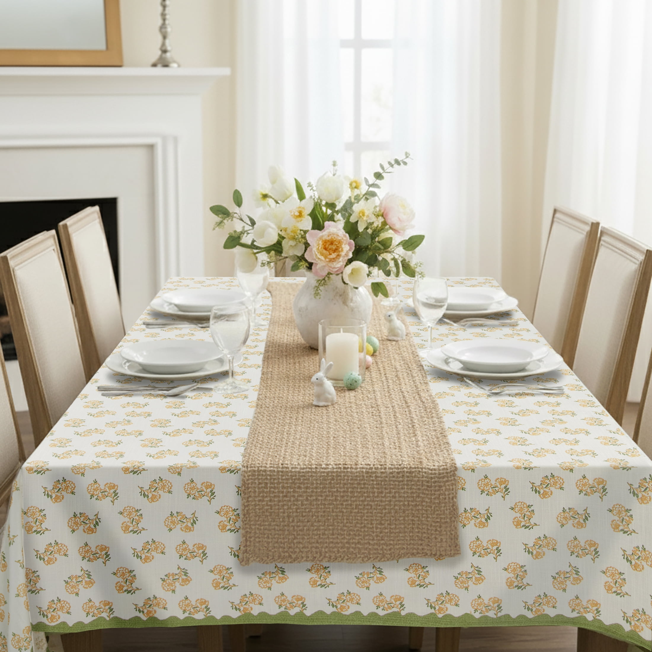 Easter Block Print 60" x 84" Tablecloth - 100% Cotton, Multi-color