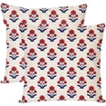 thumbnail image 1 of Block Print Throw Pillow Covers 18x18 Inch Set of 2 Red and Blue Vintage Boho Floral Outdoor Decorations Decorative Throw Pillows Cases Cushion Covers for Home Living Room Couch Decor, 1 of 6
