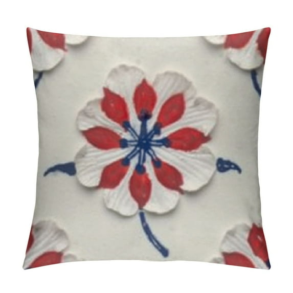 Block Print Throw Pillow Covers Red and Blue Vintage Boho Floral Outdoor Decorations Decorative Throw Pillows Cases Cushion Covers for Home Living Room Couch Decor