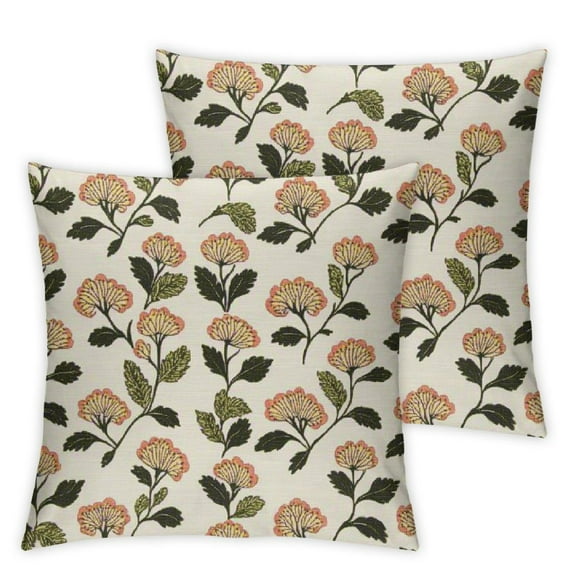 Block Print Throw Pillow Covers Set of 2 Green and Pink Boho Vintage Floral Outdoor Decorations Decorative Throw Pillows Cases Cushion Covers for Home Living Room Couch Décor