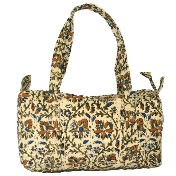 Block Printed Cotton Quilted Kalamkari Carry All Bag 14 x 8