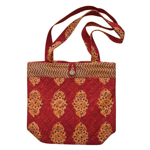 Block Printed Cotton Quilted Kensington Structured Tote Bag 14 x 14