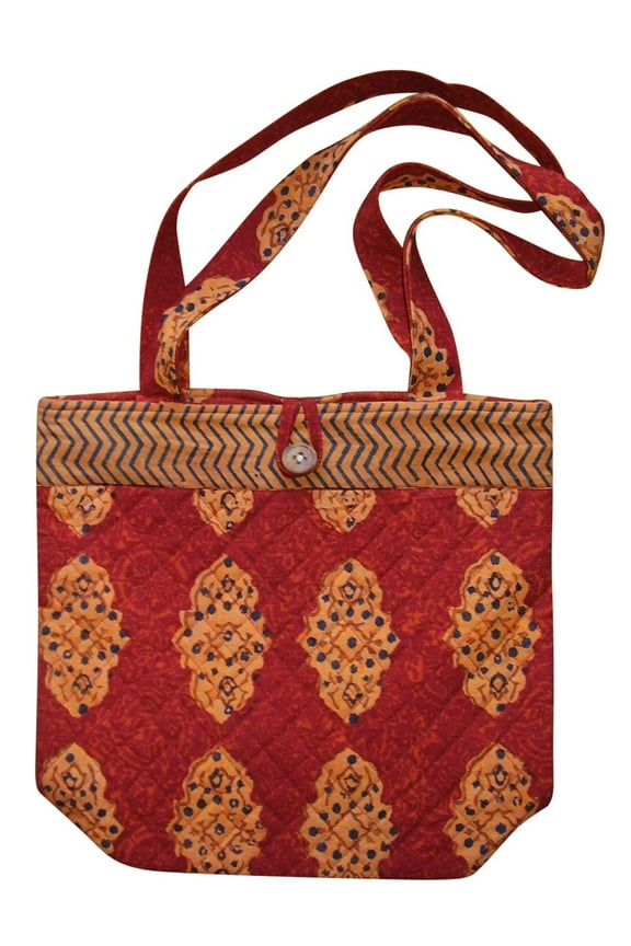 Block Printed Cotton Quilted Kensington Structured Tote Bag 14 x 14