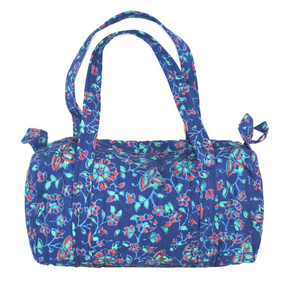 Block Printed Cotton Quilted Napthol Carry All Bag 14 x 8