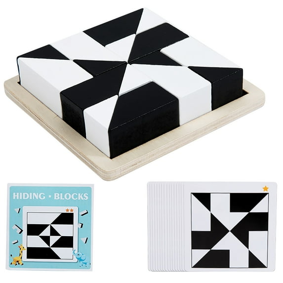 Block Puzzle, Plastic Cube Puzzle with Storage Tray Hidden Geometric Shape Pattern Jigsaw 3D Logic Thinking Training Desktop Game for Ages 3+
