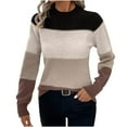 thumbnail image 1 of Block Sweater for Women Long Sleeve Crewneck Tops Casual Knit Sweater Khaki L, 1 of 6