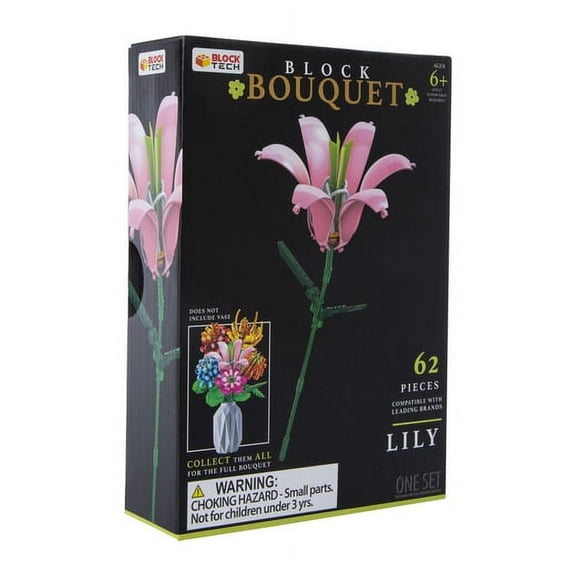 Block Tech Block Bouquet Building Set - Flower Style: Lily - 62 Pieces - Age 6+