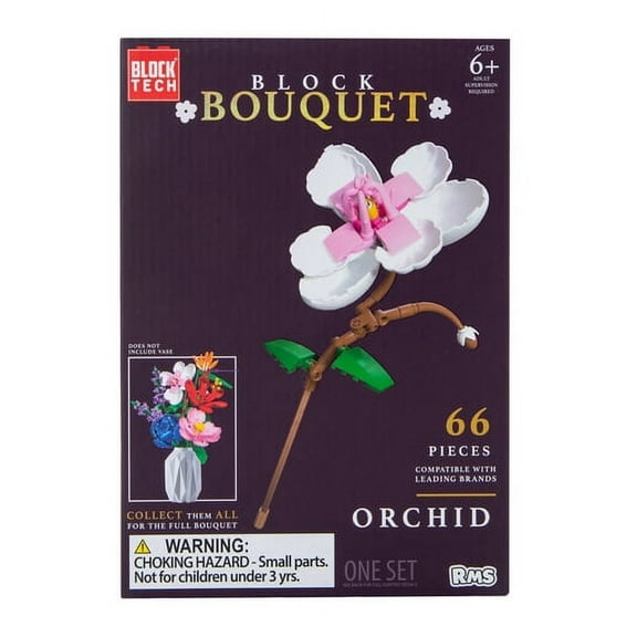 Block Tech Lego Compatible Flower Bouquet - 66 Pieces Orchid
