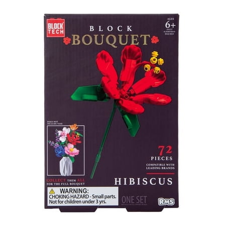 Block Tech Lego Compatible Flower Bouquet - Red Hibiscus (72 Pieces)