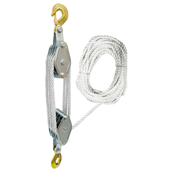 Block and Tackle Pulley Tool Upgraded 3/4 Wheel Rope Pulley Hoist 1100/2200Lbs Work Load Rope Hoist for Garage Hunting
