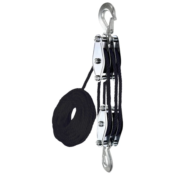 Block and Tackle Pulley Tool Upgraded 3/4 Wheel Rope Pulley Hoist 1100/2200Lbs Work Load Rope Hoist for Garage Hunting